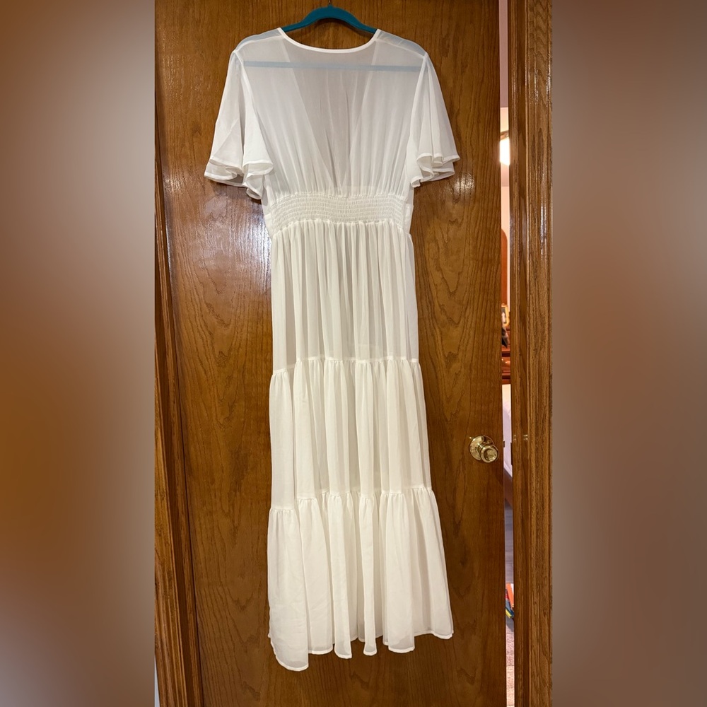 Cupshe White Ruffled V-Neck Swim Coverup - Picture 3 of 4